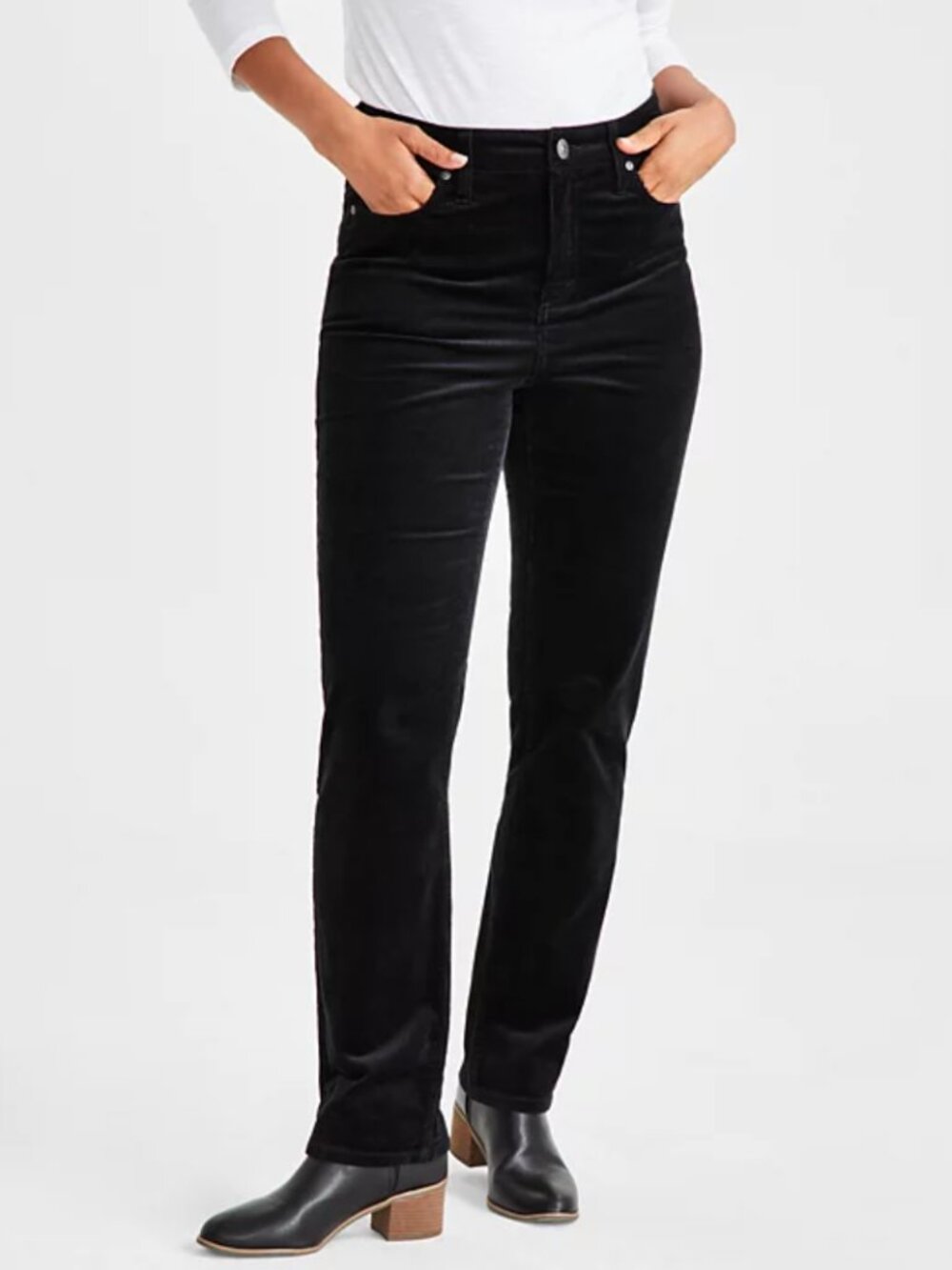 Style & Co Women's High-Rise Straight-Leg Corduroy Jeans Deep Black Size 12